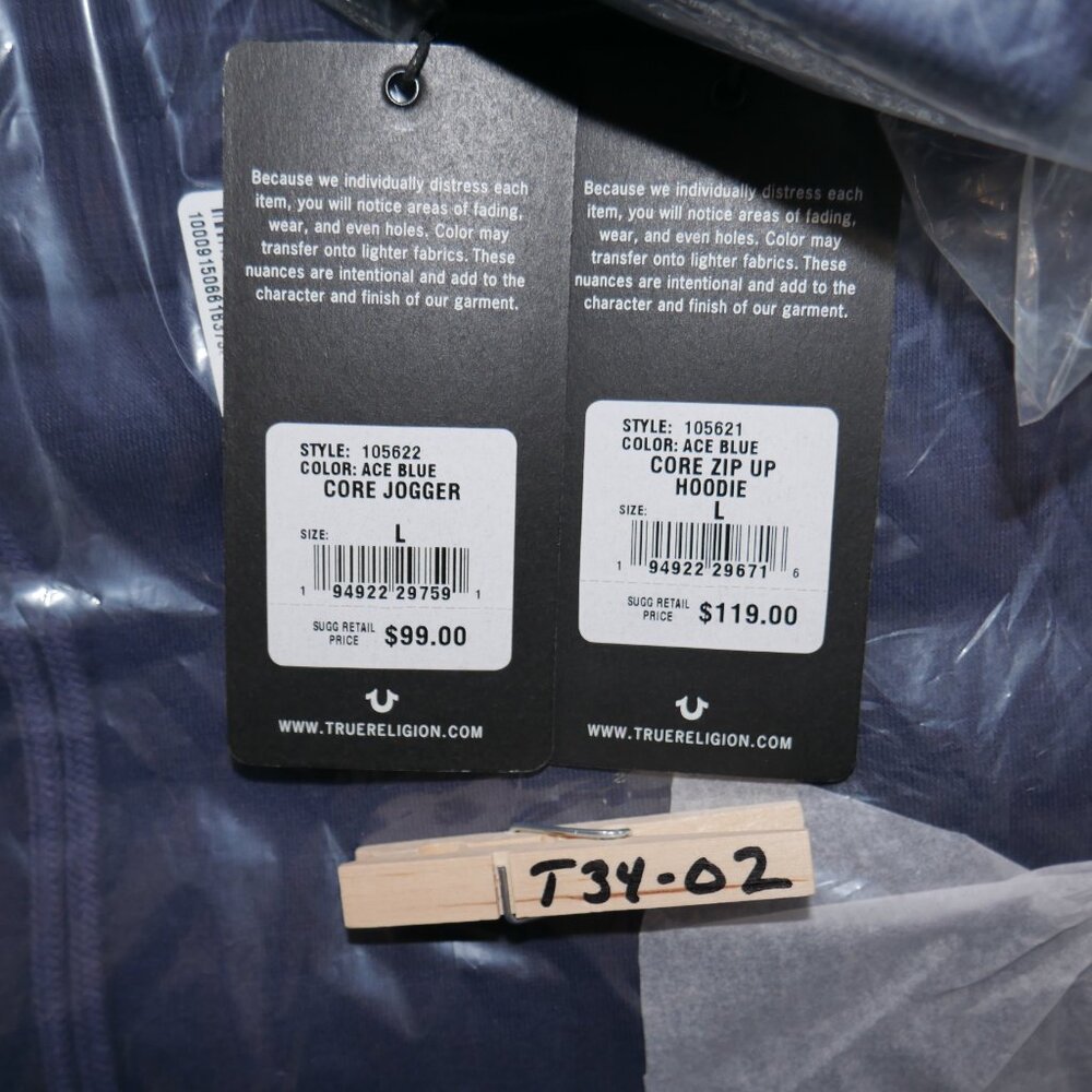 True Religion 2 PC Sweatsuit Men's Fleece Tracksuit Outfit Gift Set Navy Blue - Picture 15 of 16